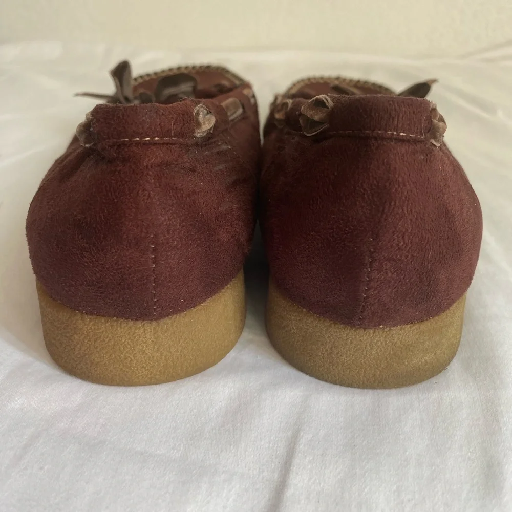 LOWER EAST SIDE Women Leather Moccasin Slip On Shoes 9.5 Red Wine Canoe Loafers